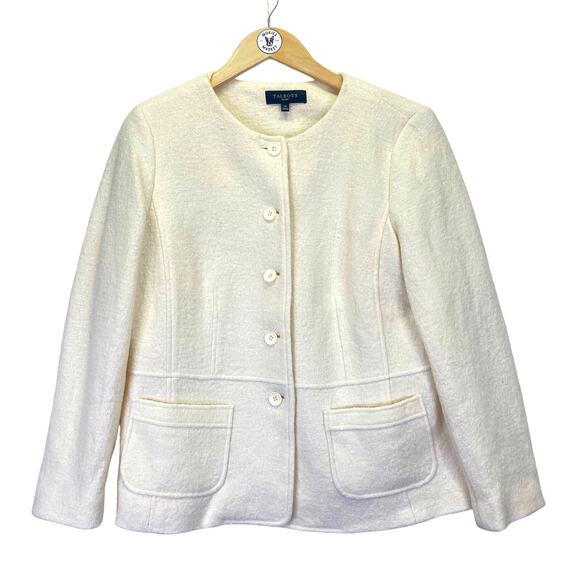 Talbots Boiled Wool Blend Blazer Womens Sz 14 Cream Cardigan Lined Career Jacket - Picture 3 of 10